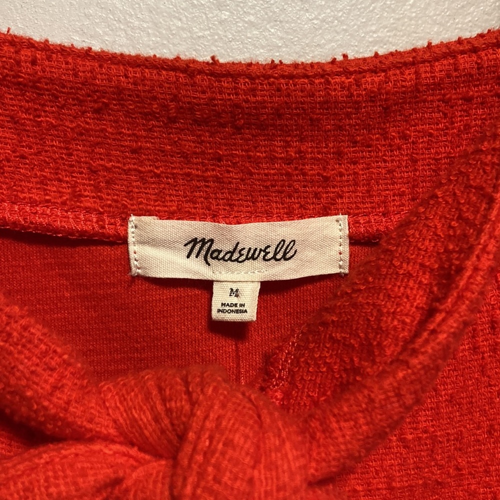 Madewell Coral/Red Tank Top, 100% Cotton, Size Medium, Tie Front with Key Hole - Picture 3 of 5